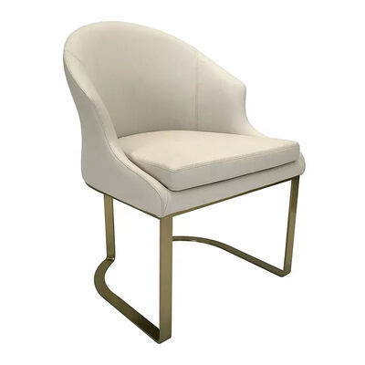 Eco Friendly Beige Leather Dining Chair Luxury Gold Stainless Steel Metal Frame Leg
