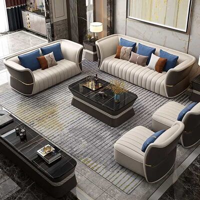 Italian Luxury Style 6 Piece Sectional Couch Furniture Leather 1+2+3 Set