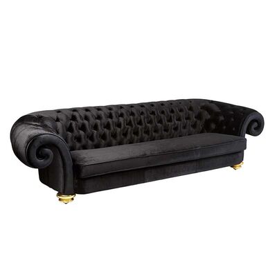 Purple Velvet 3 Seats Button Tufted Sofa Wood Frame Club Lounge Sofa