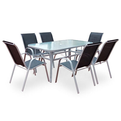Garden Furniture Outdoor Patio Conversation Dining Set 7 Piece Modern Metal Steel