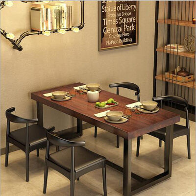180cm 120cm Wooden Dining Room Table And Chairs 4 Seater Hamburg Coffee Shop