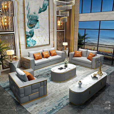 Modular Couch For Small Spaces 6 Seater Genuine Leather Sectional Sofa 3 Piece