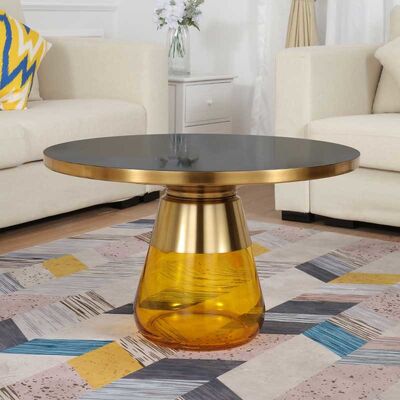75x47CM Luxury Center Tables Round Bell Nesting Coffee Table Black Glass Base