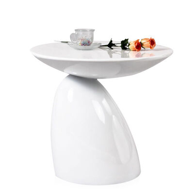 Fiberglass Oval Shaped Coffee Side Table Living Room Tea Table White Color