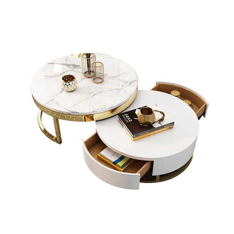 Modern Home Luxury Coffee Center Tables Round Marble With Storage