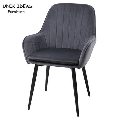 İyi bir fiyat. Grey Velvet Nordic Dining Chairs With Armrest Metal Leg Comfortable Foam çevrimiçi