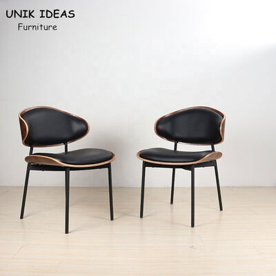 İyi bir fiyat. Leather Metal Leg Dining Chairs Modern Stylish Nordic Black Wood Walnut Bent çevrimiçi