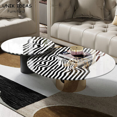 İyi fiyat Light Luxury Zebra Stripes Steel Coffee Table Set H45cm Round Stylish çevrimiçi