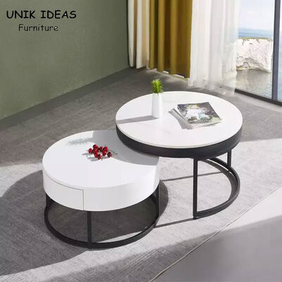 İyi fiyat Vintage White Luxury Marble Top Coffee Table With Drawer Storage Black Steel Base çevrimiçi