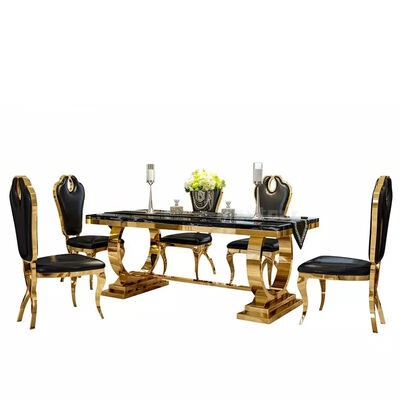 İyi bir fiyat. Rectangle Shape Dubai 8 Seater Marble Dining Table Set Stainless Steel Base With Chairs çevrimiçi