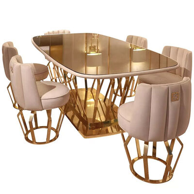 İyi bir fiyat. Room Furniture Apartment Luxury Dining Sets Golden Stainless Steel Glass çevrimiçi