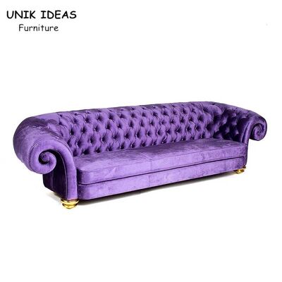 İyi fiyat Purple Velvet 3 Seats Button Tufted Sofa Wood Frame Club Lounge Sofa çevrimiçi