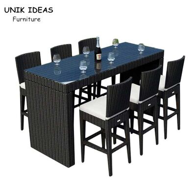 İyi bir fiyat. Hotel Restaurant Furniture Outdoor Bistro Bar Table And Chairs PE Rattan Rectangle Shape çevrimiçi