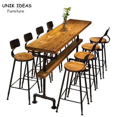 İyi bir fiyat. Rectangle Bistro Bar Table And Stools Wooden Metal Industrial High Table And Stools çevrimiçi