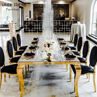 İyi bir fiyat. Luxury Hotel Wedding Table And Chairs Stainless Steel Leg With Morrored Top çevrimiçi