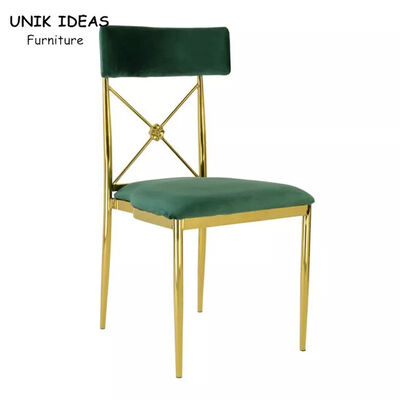 İyi bir fiyat. Green Cushion Luxury Wedding Chairs Gold Stainless Steel Frame For Event çevrimiçi