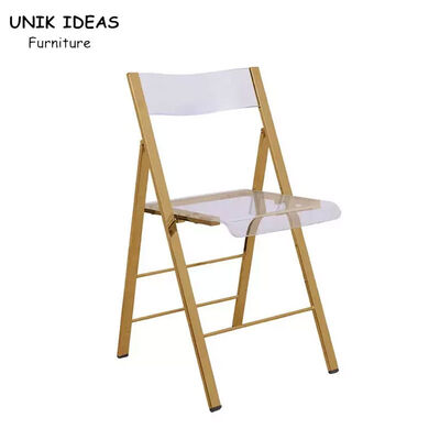 İyi bir fiyat. Gold Stainless Steel Frame Transparent Acrylic Chair Folding Wedding Chair For Hotel çevrimiçi