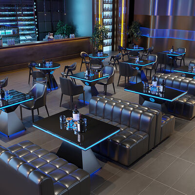 İyi bir fiyat. Commercial Furniture Coffee Table With Chair For Bar Live House Metal Dining Table With Chair Customized Club Led Light Table çevrimiçi