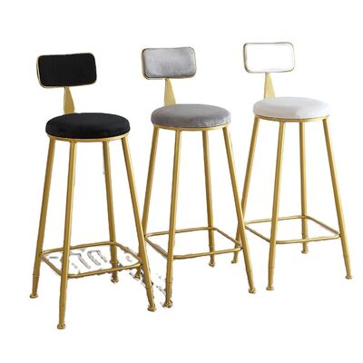 İyi bir fiyat. Hot Sale Nordic Tall Cheap Counter Furniture Gold Metal Velvet Back Luxury Kitchen Modern High Stool Bar Chairs for Bar Table çevrimiçi