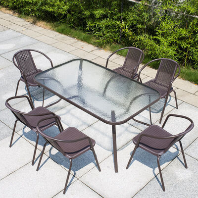 İyi bir fiyat. Patio Rattan Chairs Outdoor Rectangular Table Garden Dining Table and Chair Set çevrimiçi