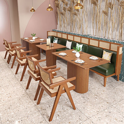 İyi bir fiyat. High End Restaurant Solid Wood Dining Single Chair and Bench Coffee Shop Rattan Sofa Booth çevrimiçi