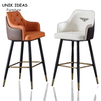 İyi bir fiyat. Orange 40 Inch Metal Bar Stools With Backs Modern Tall Pu Leather Commercial çevrimiçi