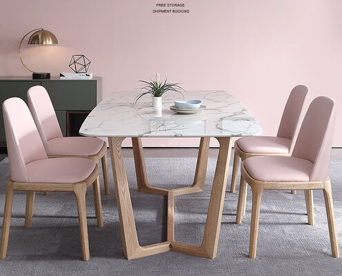 İyi bir fiyat. 180cm Marble White Luxury Dining Table And Chairs 4 Seater 6 Pieces Minimalist çevrimiçi