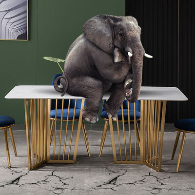 İyi fiyat Marble Effect Luxury Dining Table And Chairs White With Stainless Steel Leg UK-KD006 çevrimiçi