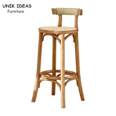 İyi bir fiyat. Kitchen Oak Cafe Bar Stools Ash Wood Stool Rattan With Back Support çevrimiçi