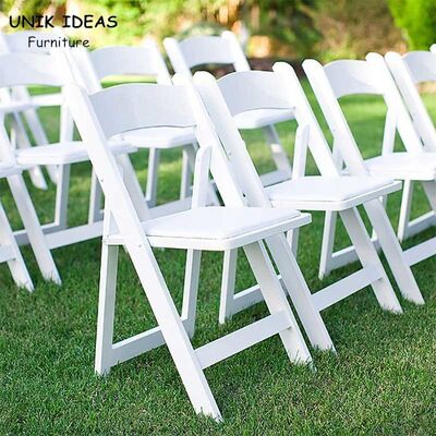 İyi bir fiyat. White Resin Folding Wedding Chair Hire Outdoor Lawn Hotel Event 44x43x78cm çevrimiçi