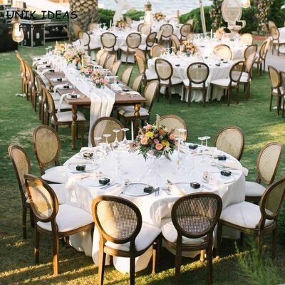 İyi bir fiyat. Hall Wedding Banquet Chairs For Rental Round Cane Back Wooden Louis 50x55x91cm çevrimiçi