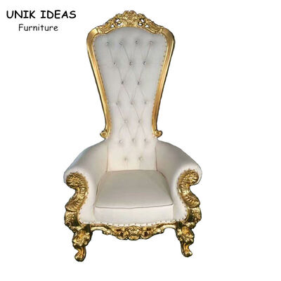 İyi bir fiyat. High Back Gold King Bride And Groom Wedding Throne Chairs For Rent 1750x520x550mm çevrimiçi
