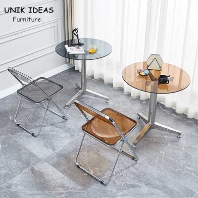İyi bir fiyat. Pub Small Bistro Glass Table And Chairs Set 4 Seater Crystal Acrylic Folding çevrimiçi