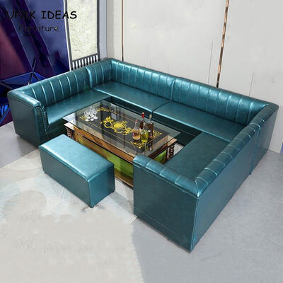 İyi fiyat 3 Piece Faux Leather U Shaped Sectional Couch With Chaise Blue Round Corner çevrimiçi