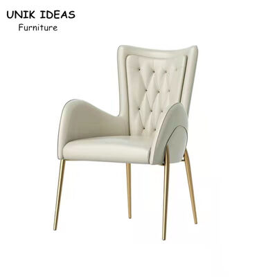 İyi bir fiyat. White Metal Frame Dining Chairs With Stainless Steel Legs Leather Cream Leather Tufted Dining Chairs çevrimiçi