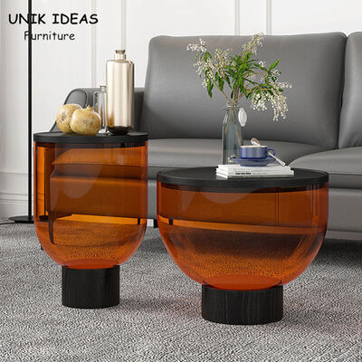 İyi fiyat Round Tempered Glass Center Table Living Room Coffee Large Small Bowl 35x52cm çevrimiçi