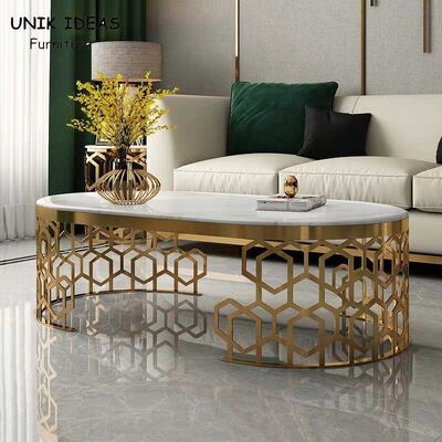 İyi fiyat 80x45cm Family Room Entertainment Luxury Center Tables Marble Stainless Steel Frame çevrimiçi