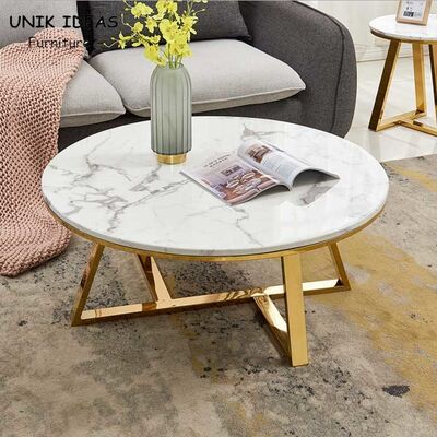 İyi fiyat 100x100cm Luxury Center Tables Metal Base Marble Top Low Tea Round çevrimiçi