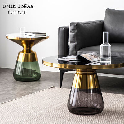 İyi fiyat 75x47CM Luxury Center Tables Round Bell Nesting Coffee Table Black Glass Base çevrimiçi