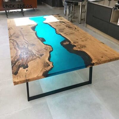 İyi bir fiyat. Epoxy Resin Live Edge River Wood Plank Dining Table Counter Desk Top Home Kitchen Blue çevrimiçi