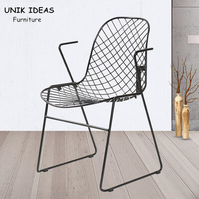 İyi bir fiyat. Outdoor Wrought Iron Patio Dining Chair Art Wire Armrest Hollow 52x51x79.5 Cm çevrimiçi