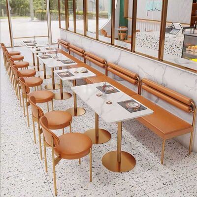 İyi bir fiyat. Gold Frame Restaurant Dining Room Furniture Leather Marble Table And Chairs çevrimiçi