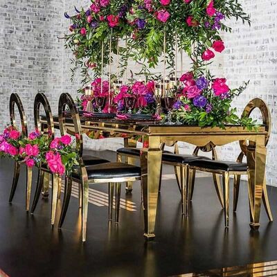 İyi bir fiyat. Decoration Glass Top Wedding Table 120x240x75cm Stainless Steel Frame 0.42cbm çevrimiçi