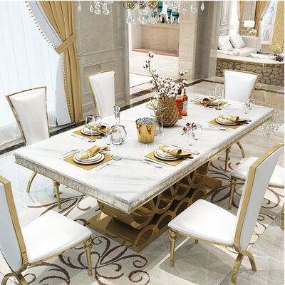 İyi bir fiyat. Modern Design Marble Dining Table Set Polished Surface With 6 8 Chairs çevrimiçi