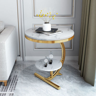 İyi fiyat OEM Luxury Marble Center Tables Double Layer Gold White Sofa Side Table çevrimiçi