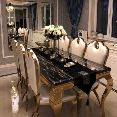 İyi bir fiyat. Luxury Rectangle Dining Table And Chairs Set 180cm Length Stainless Steel Frame çevrimiçi