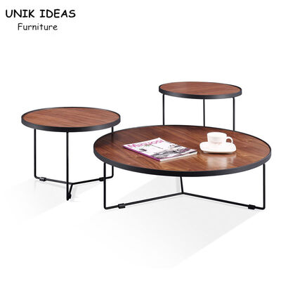 İyi fiyat Easy Installation Wooden Top Coffee Tables 3 Round Table Metal Frame ODM çevrimiçi